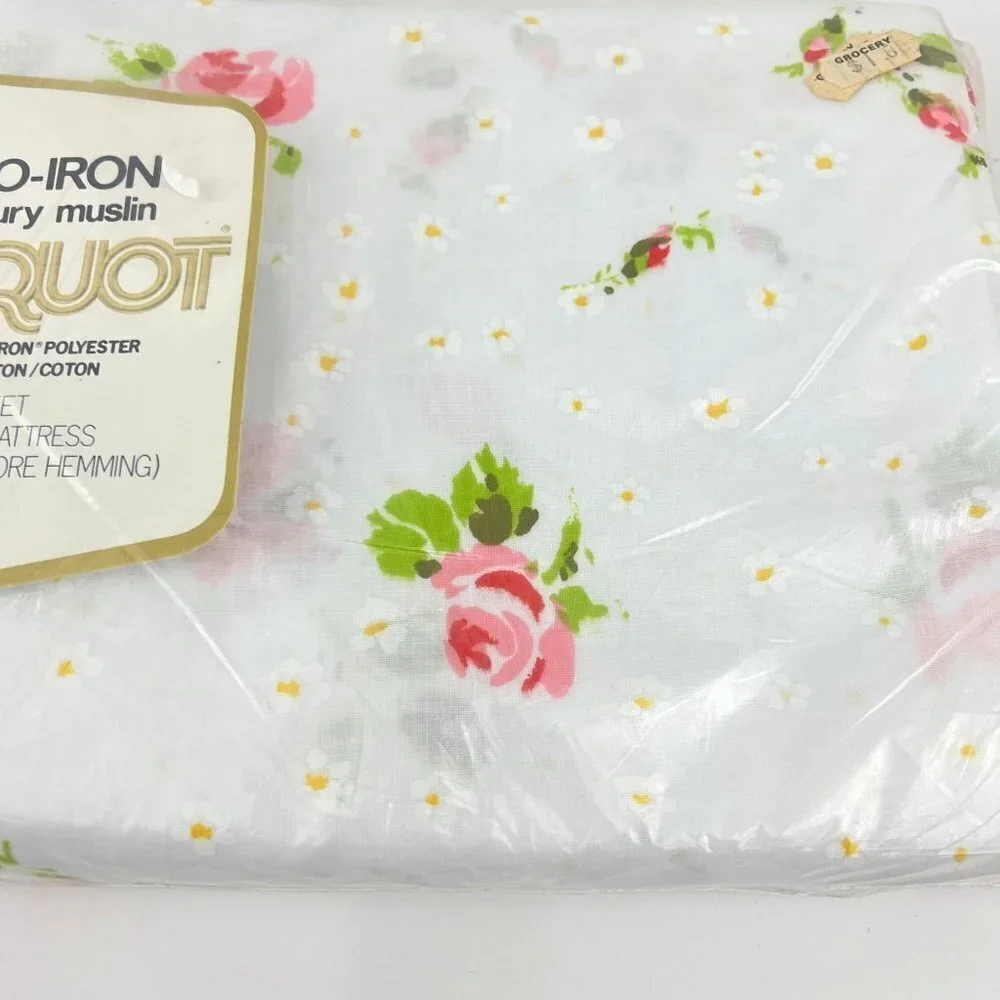 Vtg Spring Mills Pequot Rosebuds‎ Twin Flat Sheet No-Iron Muslin